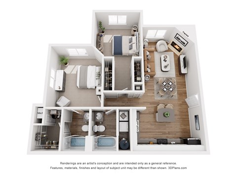 Floor plan for 2 beds, 2 baths, 1060 sqft